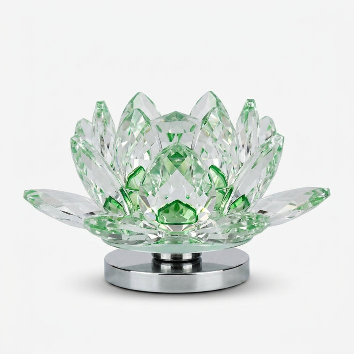 Crystal Glass Lotus Showpiece, Green Decorative Lotus Figurine for Home Décor, Table Décor & Gifting