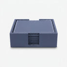 Black Leather Drink Coasters with Holder Set of 6, Square Table Coaster Set for Home, Office & Gifting