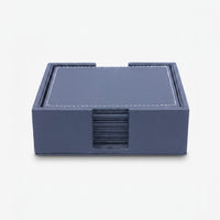 Black Leather Drink Coasters with Holder Set of 6, Square Table Coaster Set for Home, Office & Gifting