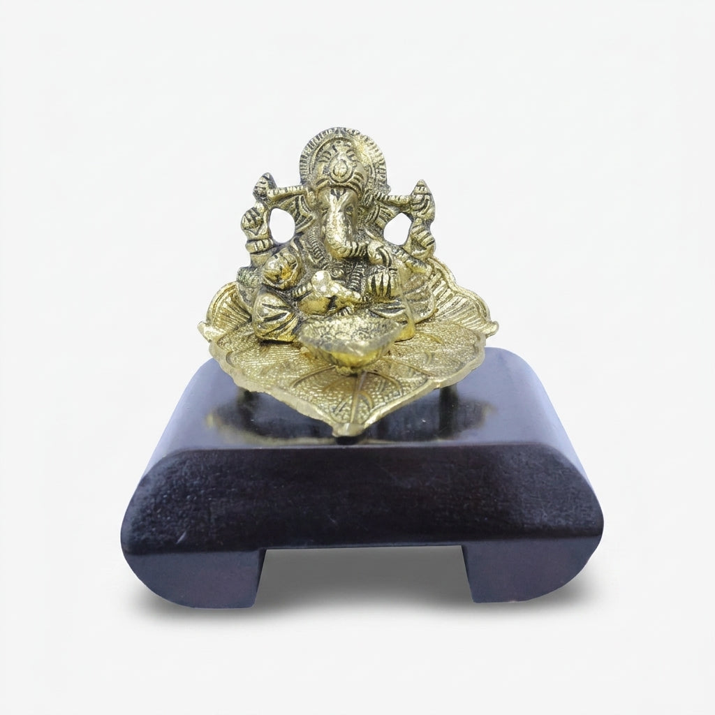 Golden Phool Ganesh Murti with Stand, Decorative Resin Ganesha Idol for Home Décor & Gifting