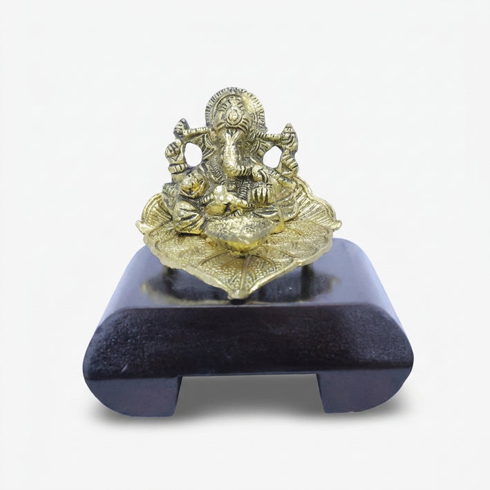 Golden Phool Ganesh Murti with Stand, Decorative Resin Ganesha Idol for Home Décor & Gifting