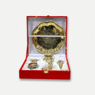 Golden Brass Pooja Thali Set with Box, Decorative Puja Plate Set for Mandir, Rituals & Gifting