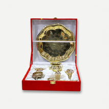 Golden Brass Pooja Thali Set with Box, Decorative Puja Plate Set for Mandir, Rituals & Gifting