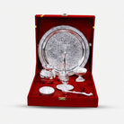 Silver Brass Pooja Thali Set, 7 Pieces Decorative Puja Plate Set for Daily Pooja, Rituals & Gifting