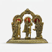 Golden Brass Ram Darbar Showpiece, Sita Ram Lakshman Hanuman Murti for Temple Décor & Gifting