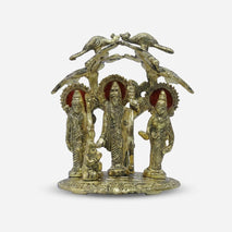 Golden Brass Ram Darbar Murti, Decorative Lord Ram Sita Lakshman Hanuman Idol for Pooja Room & Gifting
