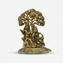 Golden Brass Radha Krishna Murti, Decorative Radha Kishan Idol for Pooja Room, Home Décor & Gifting