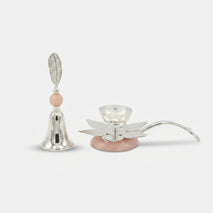 Silver Brass Bell Diya Set, Decorative Pooja Diya and Bell Set for Temple Décor & Rituals