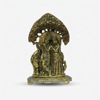 Golden Brass Radha Krishna Murti, Decorative Radha Kishan Idol for Pooja Room, Home Décor & Gifting