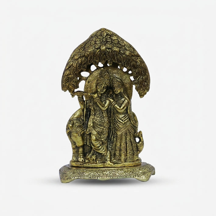Golden Brass Radha Krishna Murti, Decorative Radha Kishan Idol for Pooja Room, Home Décor & Gifting