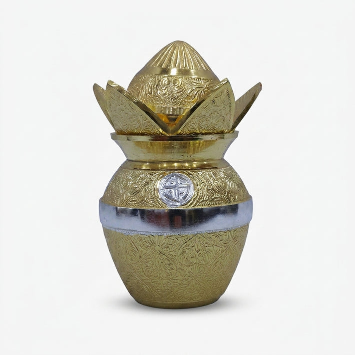 Golden Silver Finish Decorative Kalash, Traditional Pooja Kalash for Home Temple & Festive Gifting