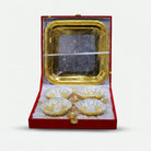 Golden Silver 4 Bowl Set with Box, Decorative Brass Serving Set for Dry Fruits, Sweets & Gifting