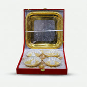 Golden Silver 4 Bowl Set with Box, Decorative Brass Serving Set for Dry Fruits, Sweets & Gifting