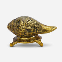 Golden Decorative Shankh Showpiece with Stand, Brass Conch Design for Pooja Room & Home Décor