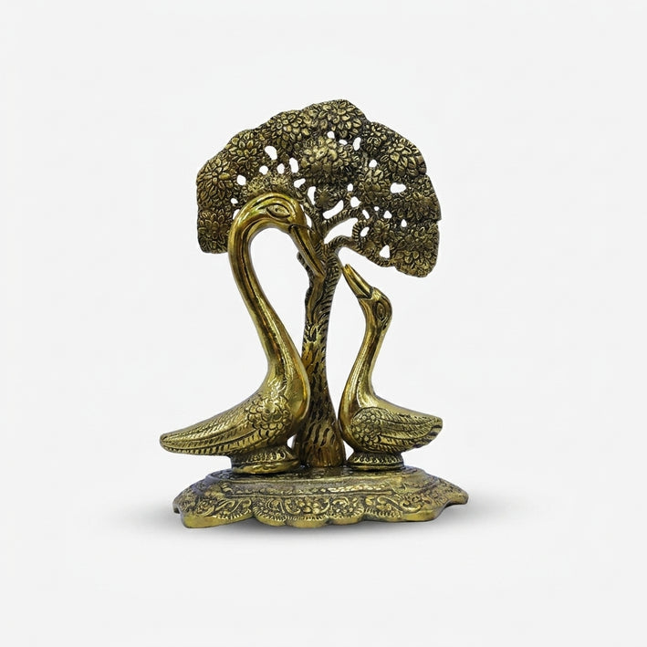 Silver Brass Swan Tree Showpiece, Decorative Swan Pair with Tree for Home Décor, Office Décor & Gifting