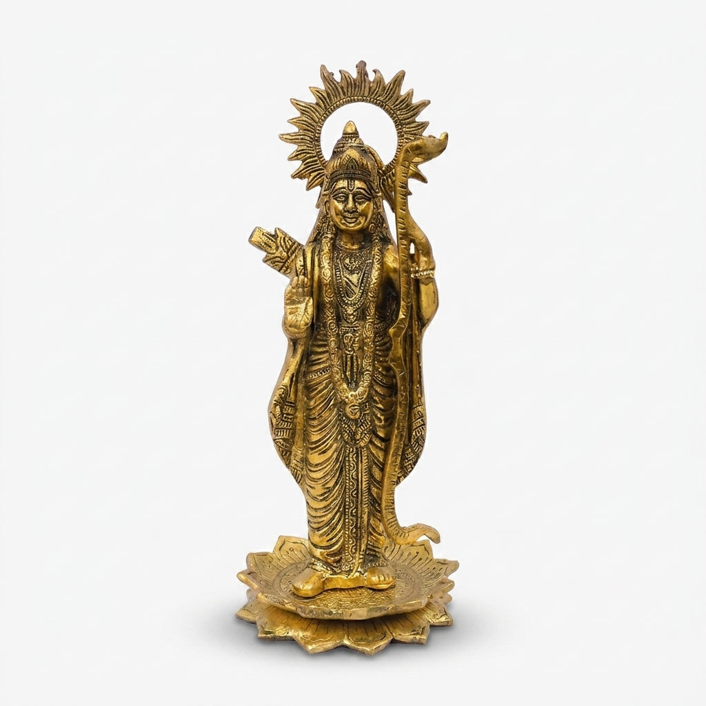 Golden Brass Ram Murti, Decorative Lord Ram Idol for Pooja Room, Mandir Décor & Spiritual Gifting