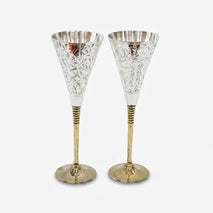 Silver Golden 2 Glass Set with Box, Decorative Brass Drinkware Set for Serving, Dining & Gifting