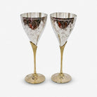 Silver Golden 2 Glass Set with Box, Decorative Brass Flute Glass Set for Beverages & Gifting