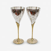 Silver Golden 2 Glass Set with Box, Decorative Brass Flute Glass Set for Beverages & Gifting