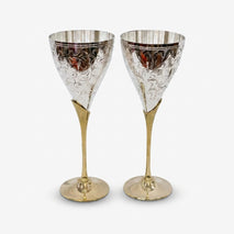 Silver Golden 2 Glass Set with Box, Decorative Brass Flute Glass Set for Beverages & Gifting