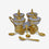 Golden Silver 4 Bowl Trolley Set with Spoons, Decorative Brass Serving Set for Dry Fruits & Gifting