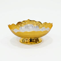 Golden Silver Decorative Bowl, Metal Serving Bowl for Dry Fruits, Sweets, Pooja & Home Décor