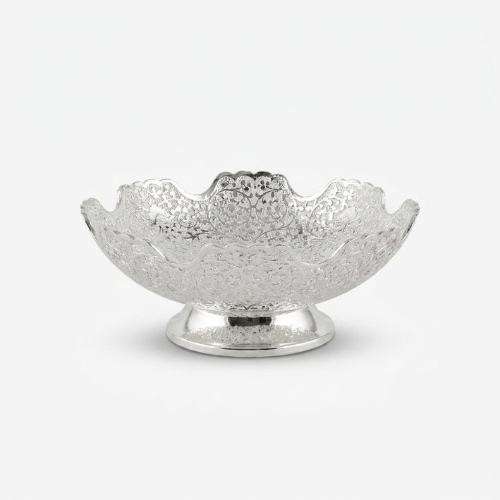 Silver Decorative Bowl, Brass Serving Bowl for Dry Fruits, Sweets, Prasad, Table Décor & Gifting