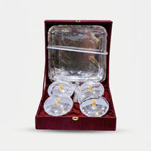 Silver Brass 4 Bowl Set with Box, Decorative Serving Bowl Set for Dry Fruits, Sweets & Festive Gifting