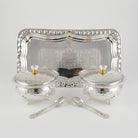 Silver Finish 2 Bowl Set with Tray & Spoons, Decorative Serving Set for Sweets, Dry Fruits & Gifting
