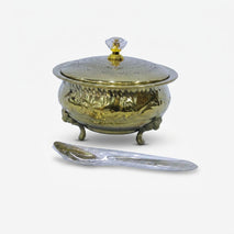 Golden Finish Bowl Set with Spoon, Decorative Serving Bowl for Sweets, Dry Fruits & Festive Gifting