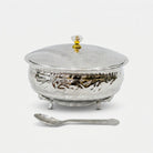 Silver Finish Decorative Bowl with Lid & Spoon, Premium Serving Bowl for Sweets, Dry Fruits & Gifting