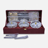 Silver Finish 3 Bowl Set with Tray & Spoons, Premium Serving Set with Gift Box for Gifting