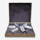 6 Glass Set with Premium Gift Box, Silver Finish Engraved Drinkware Set for Serving & Gifting
