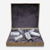 6 Glass Set with Premium Gift Box, Silver Finish Engraved Drinkware Set for Serving & Gifting