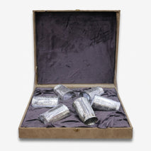 6 Glass Set with Premium Gift Box, Silver Finish Engraved Drinkware Set for Serving & Gifting