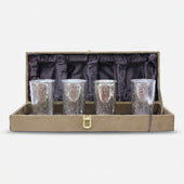 4 Glass Set with Premium Gift Box, Silver Finish Engraved Drinkware Set for Serving & Gifting