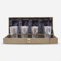 4 Glass Set with Premium Gift Box, Silver Finish Engraved Drinkware Set for Serving & Gifting