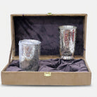 2 Glass Set with Premium Gift Box, Silver Finish Engraved Drinkware for Serving & Gifting