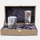 2 Glass Set with Premium Gift Box, Silver Finish Engraved Drinkware for Serving & Gifting