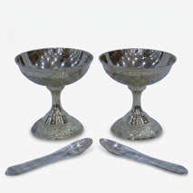 2 Cup Set with Spoon, Golden Finish Dessert Serving Set with Premium Gift Box
