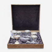 6 Cup Set with Spoon & Premium Gift Box, Golden Finish Dessert Serving Set for Gifting
