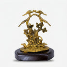 Radha Krishna Idol with Tree & Peacock Stand, Golden Finish Decorative Murti for Home Temple & Gifting