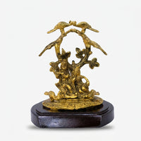 Radha Krishna Idol with Tree & Peacock Stand, Golden Finish Decorative Murti for Home Temple & Gifting