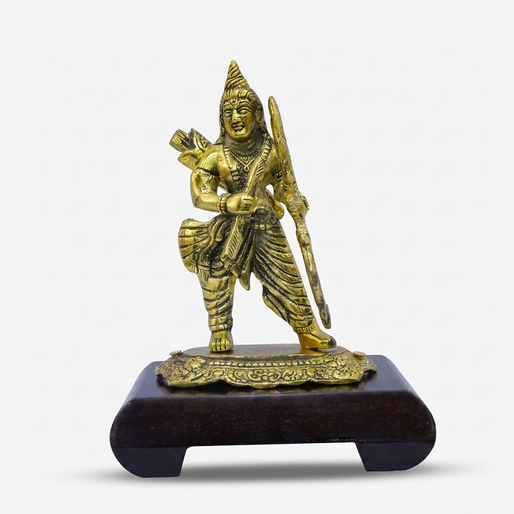 Lord Ram Idol with Dhanush on Wooden Base, Golden Finish Decorative Murti for Pooja Room & Gifting