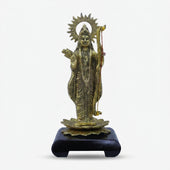 Big Lord Ram Idol on Wooden Base, Golden Finish Decorative Murti for Home Temple & Spiritual Décor
