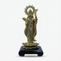 Big Lord Ram Idol on Wooden Base, Golden Finish Decorative Murti for Home Temple & Spiritual Décor