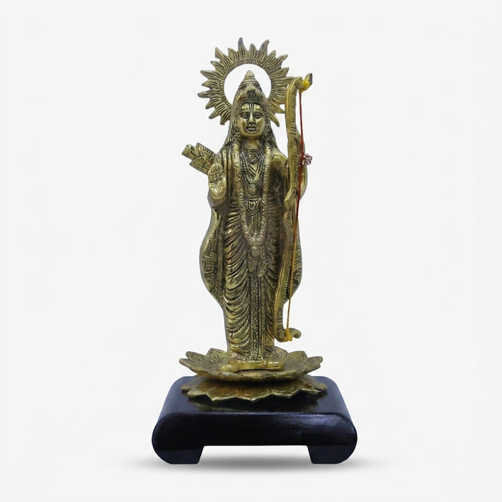 Big Lord Ram Idol on Wooden Base, Golden Finish Decorative Murti for Home Temple & Spiritual Décor