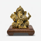 Pagdi Ganesha Idol with Wooden Base, Golden Finish Decorative Murti for Home Temple & Gifting