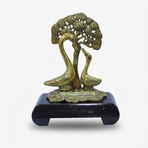 Golden Swan Couple with Tree Showpiece, Decorative Brass Figurine with Stand for Home Décor & Gifting