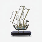 Golden Brass Ship Showpiece, Decorative Sailboat Model with Stand for Home Décor, Office Table & Gifting